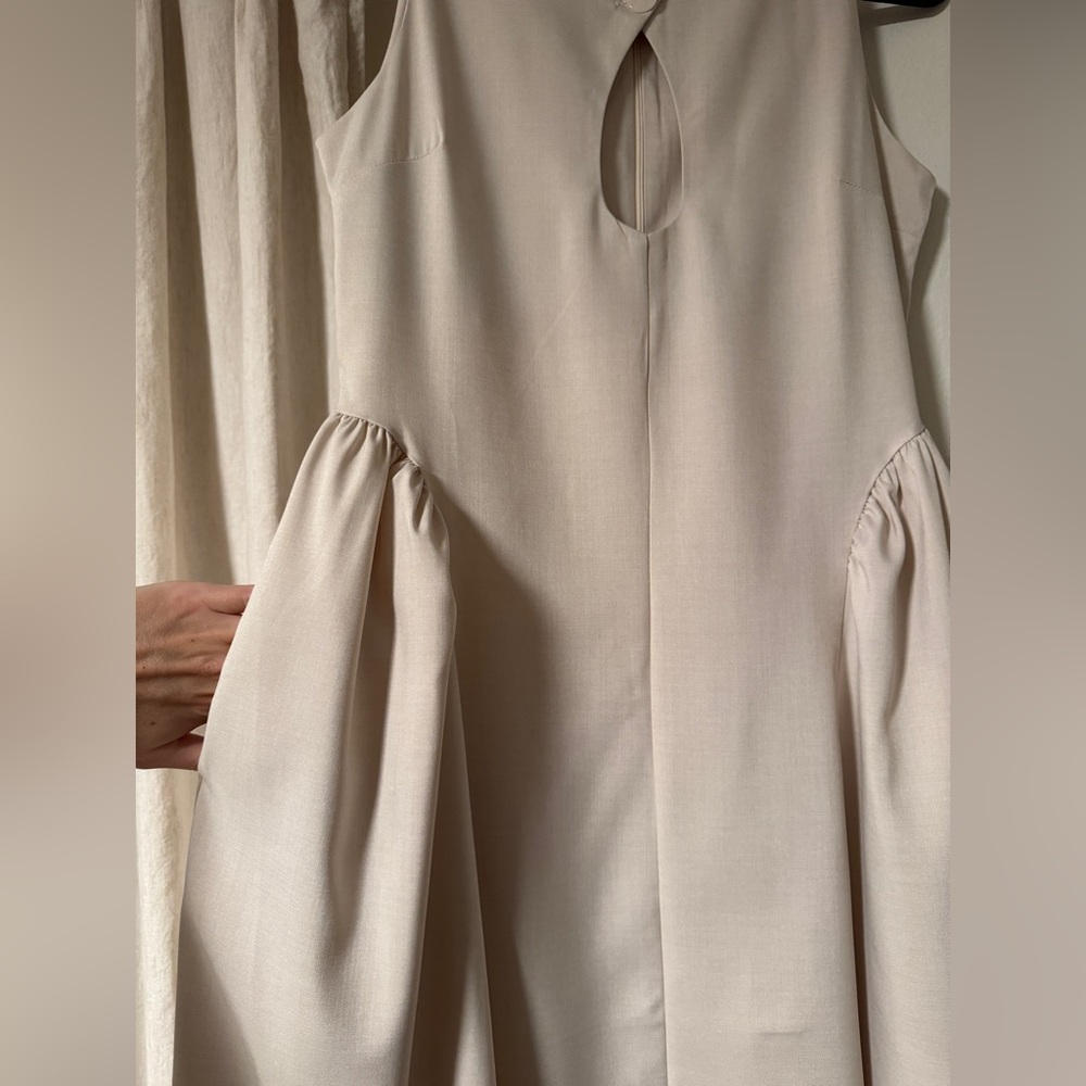 Cream Ruffled Puff Sleeve Midi Dress